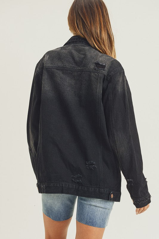 Risen Distressed Long Sleeve Denim Jacket