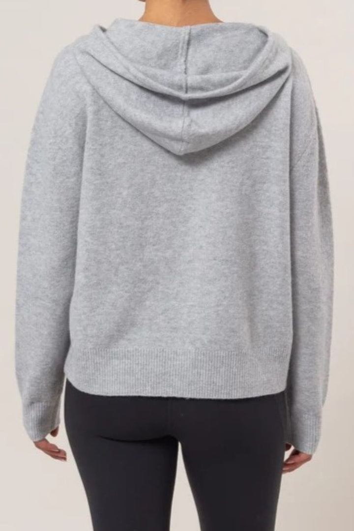 Gray Drawstring Long Sleeve Hooded Sweater