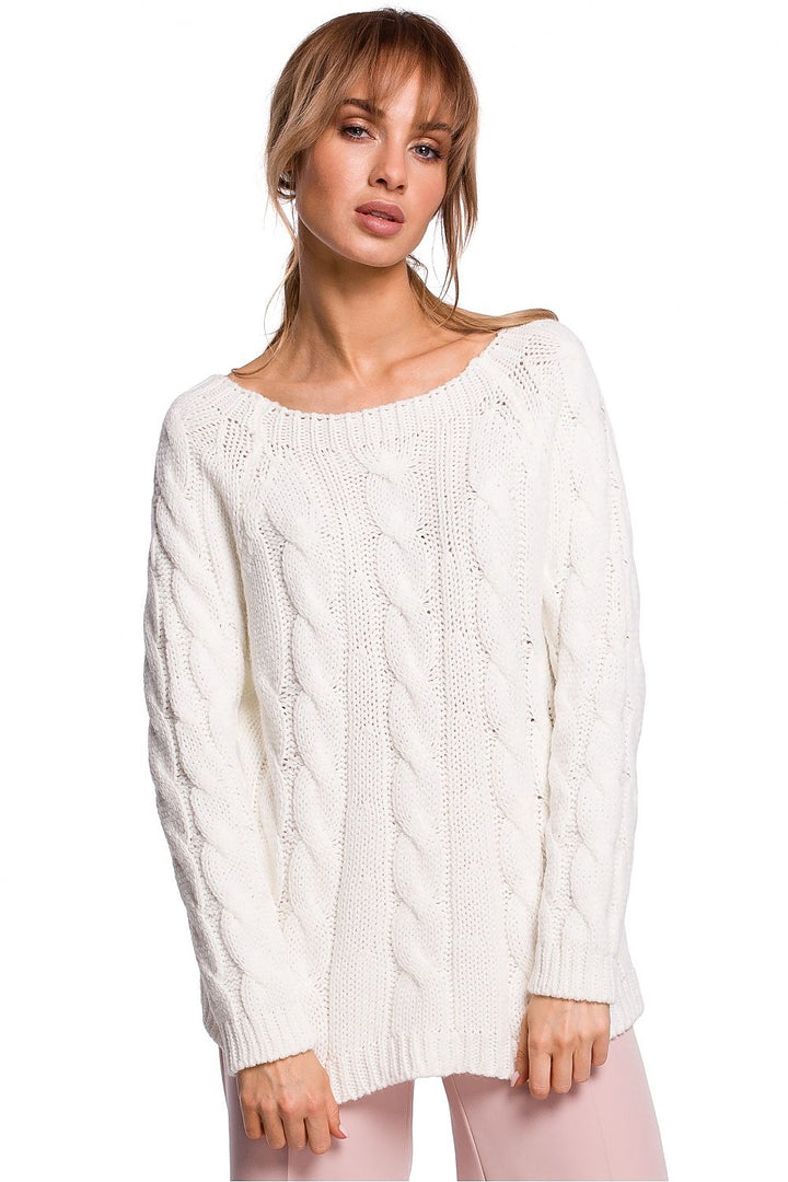 Fitted Jumper with Boat Neckline in Beige