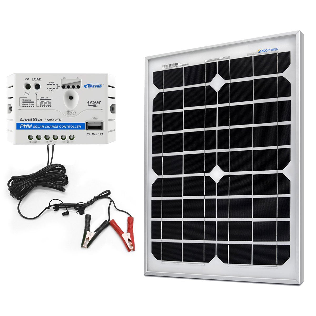 20W 12V Solar Charger Kit 5A Charge Controller with Alligator Clips