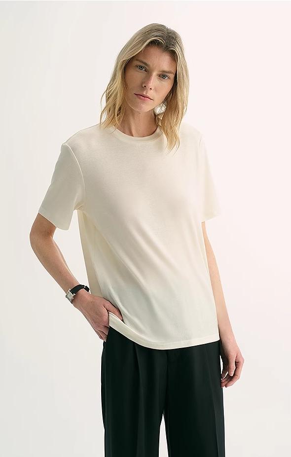 Loose Fit Cashmere Round Neck Short Sleeve Top 'Soft Cloud'