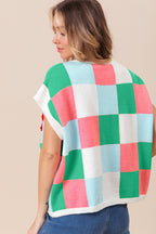 Flower Patch Checkered Sweater Vest