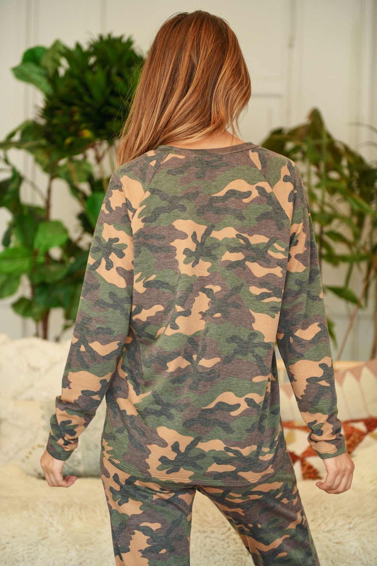 Brushed Camouflage Top and Joggers Set with Self Tie