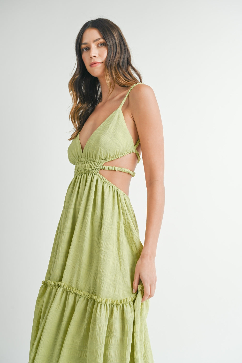 Sage Cutout Waist Backless Maxi Dress