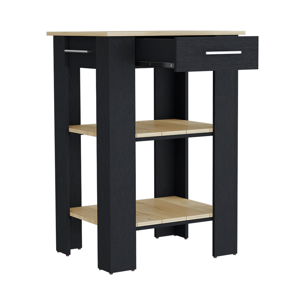 Kitchen Island 23" Dozza with Single Drawer and 2-Tier Shelves Black/Light Oak