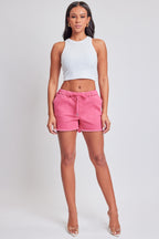 Pink Full Size Drawstring Raw Hem Shorts