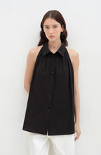 Stand-Up Collar Sleeveless Striped Shirt 'Poland Island' Pure Cotton