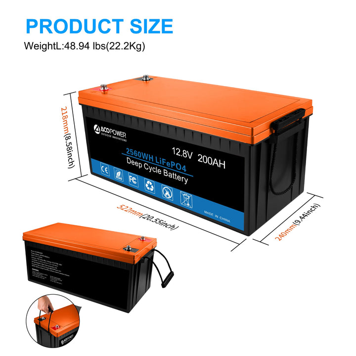 12V 200Ah LiFePO4 Deep Cycle Lithium Battery