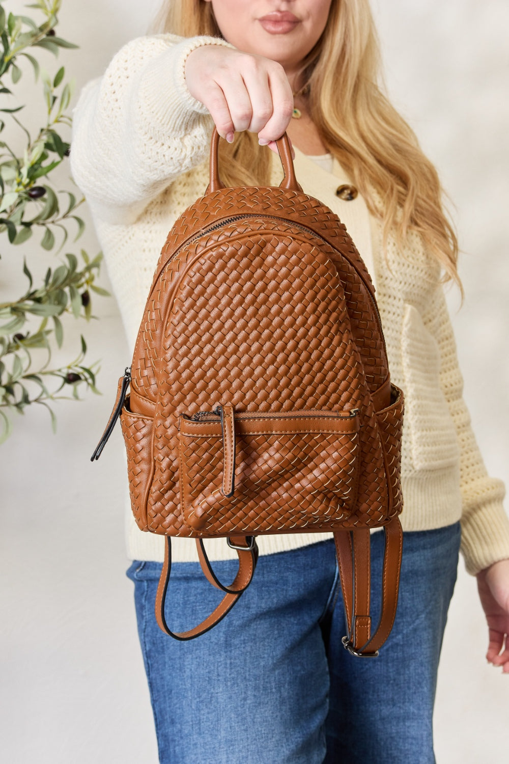 Shomico PU Leather Woven Backpack