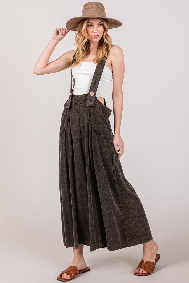 Black Wide Strap Wide Leg Overalls