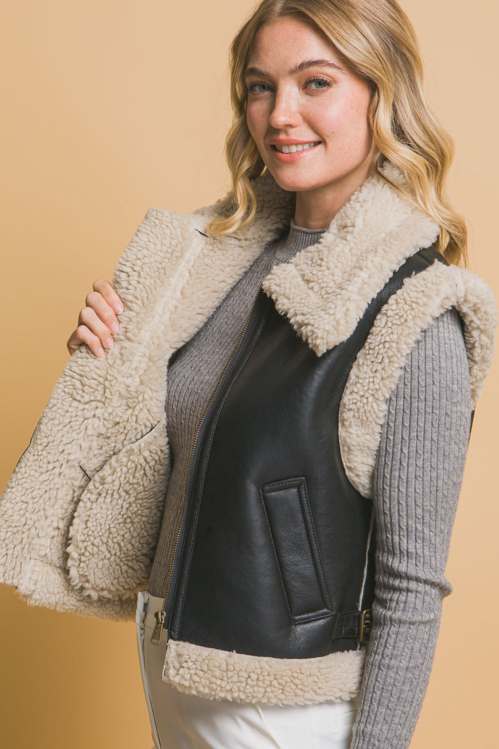 Black Sherpa Zip Up Vest with Pockets