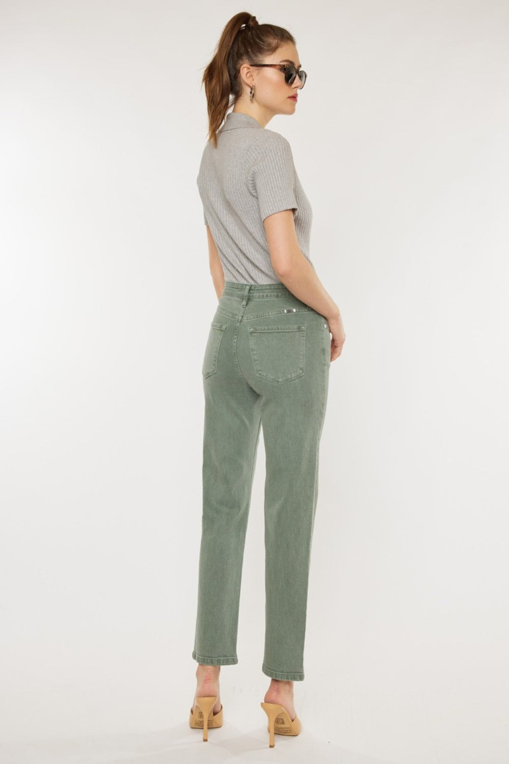 Ultra High Rise Straight Jeans in Olive Green