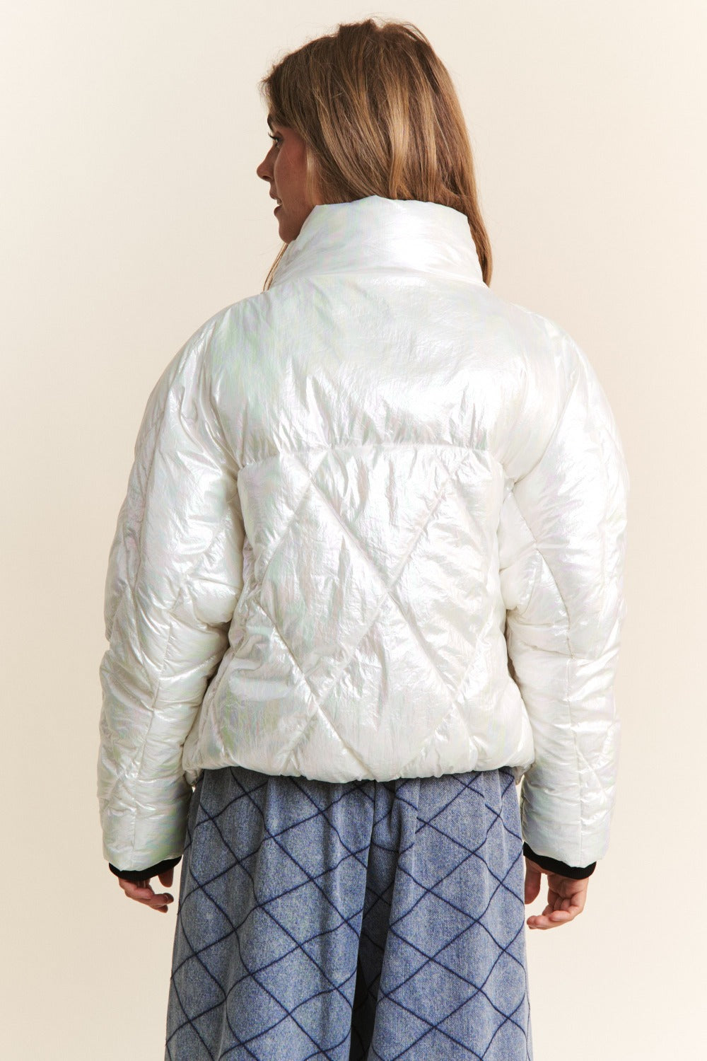 White Quilted Mock Neck Puffer Jacket