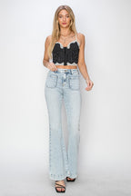 High Rise Front Patch Pocket Flare Jeans