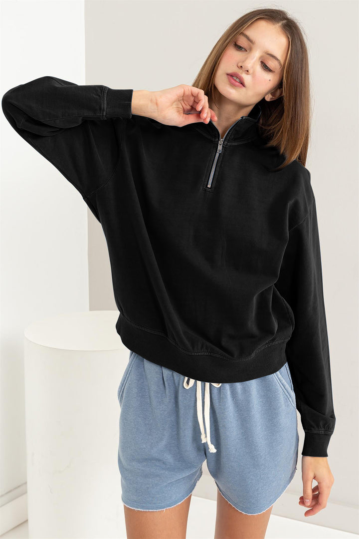 Black Half Zip Drop Shoulder Sweatshirt