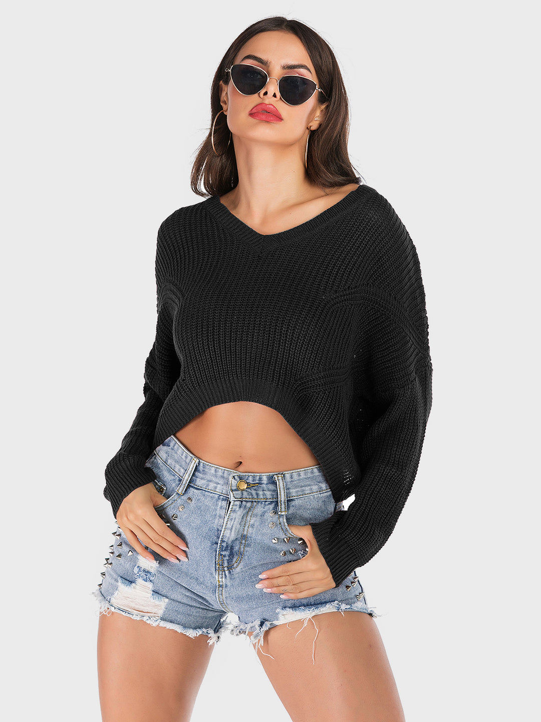 Black V-Neck Long Sleeve Sweater