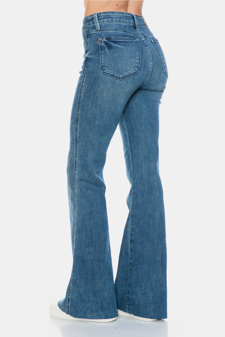 Tummy Control Cut Hem Flare Jeans