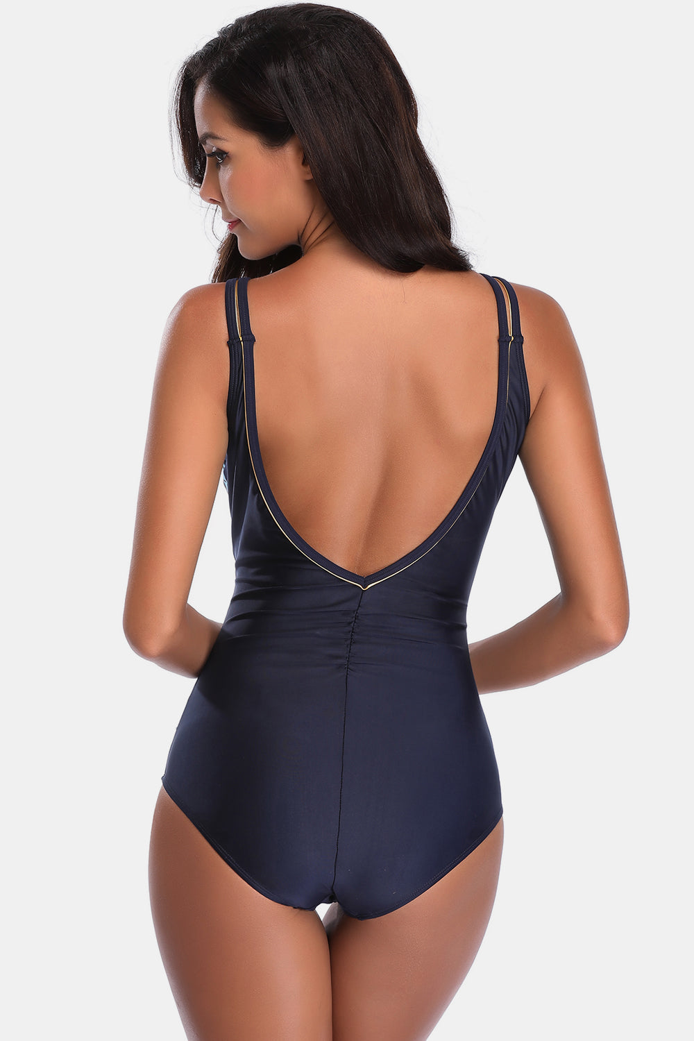 Full Size V-Neck Wide Strap One-Piece Swimwear
