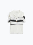 Striped Polo with Button Detail in White