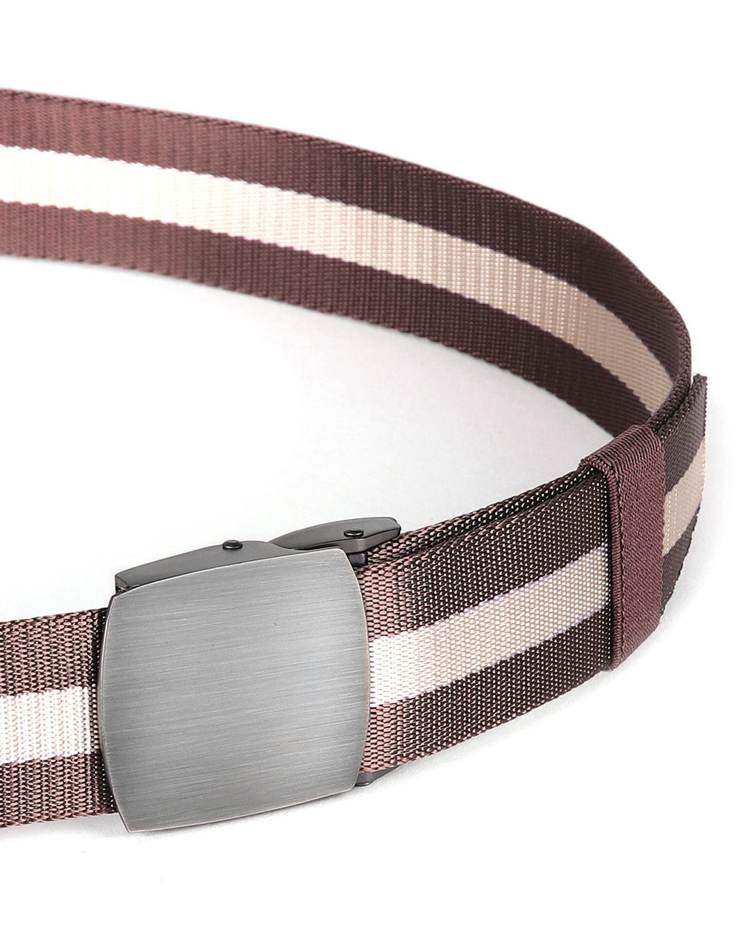 One Size Adjustable Strap Stripe Nylon Web Belt with Metal Buckle