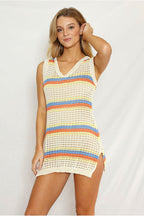 Retro Striped Knit Coverup Dress