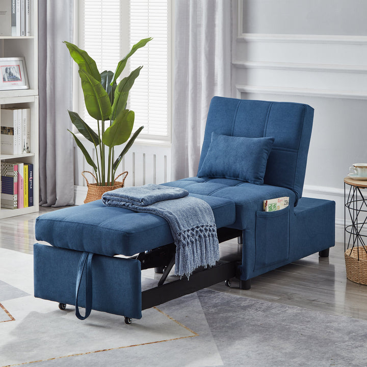 Blue Linen Fabric Recliner Chair Bed