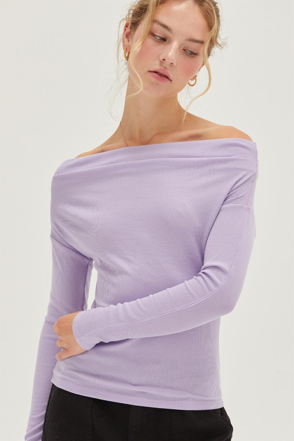 Taro Off Shoulder Ribbed Knit Top