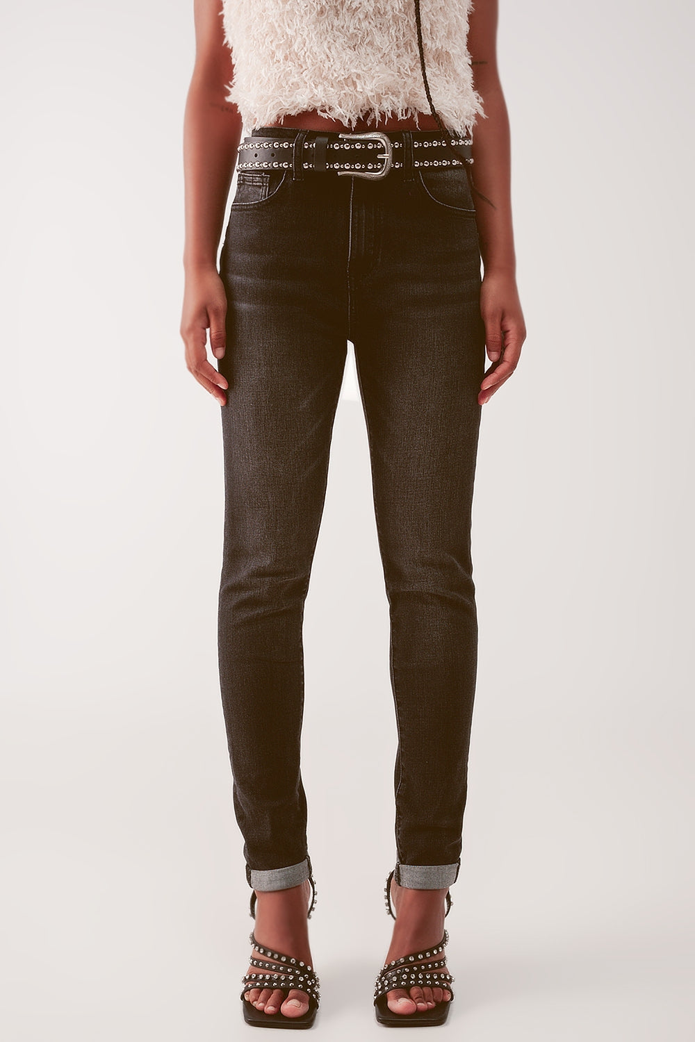 Super High Waist Skinny Jeans in Washed Black