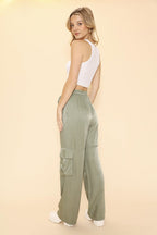 Satin Wide Leg Cargo Pants