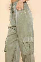 Satin Wide Leg Cargo Pants