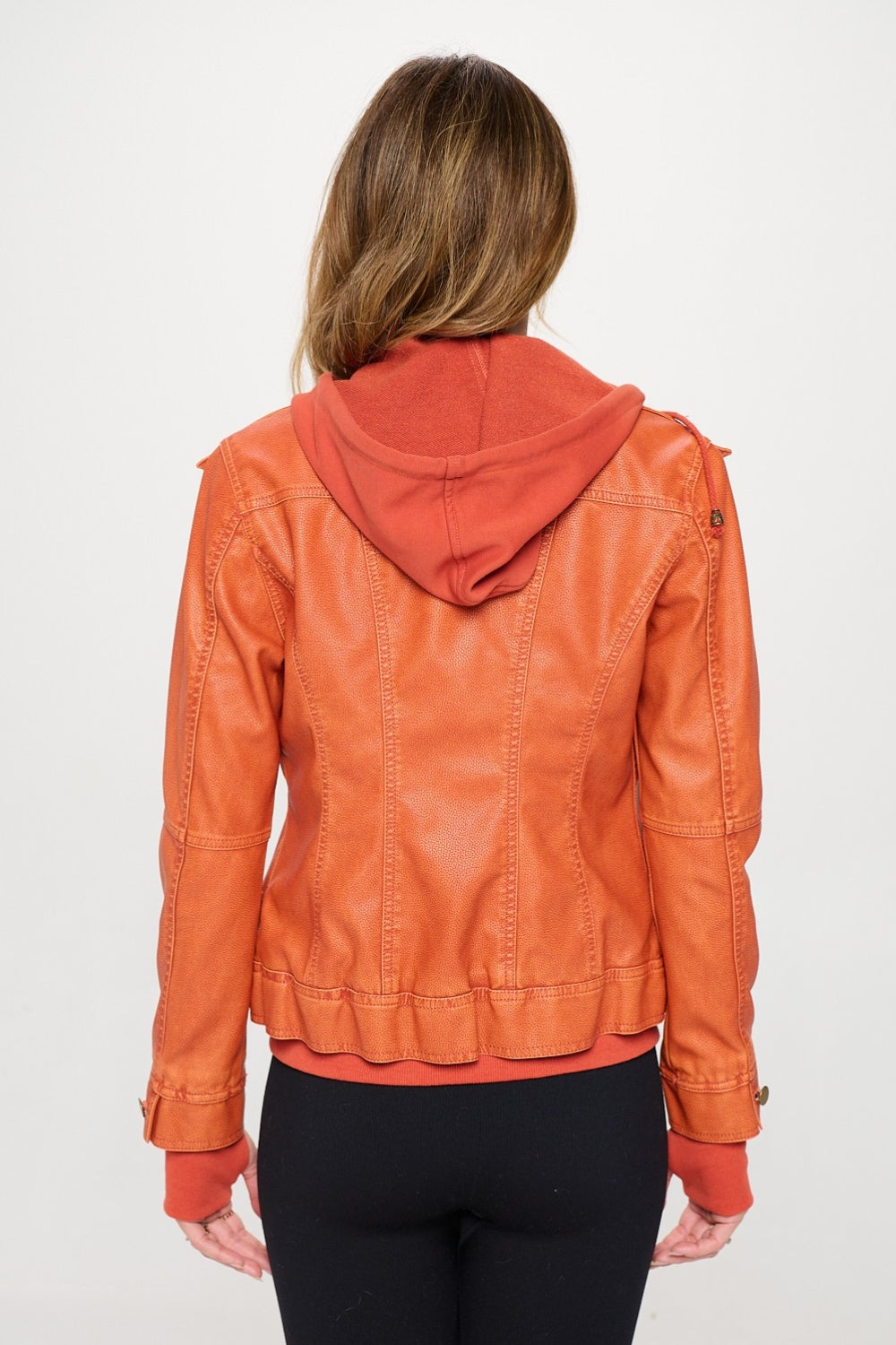 Double Zip Hooded Long Sleeve Jacket Orange