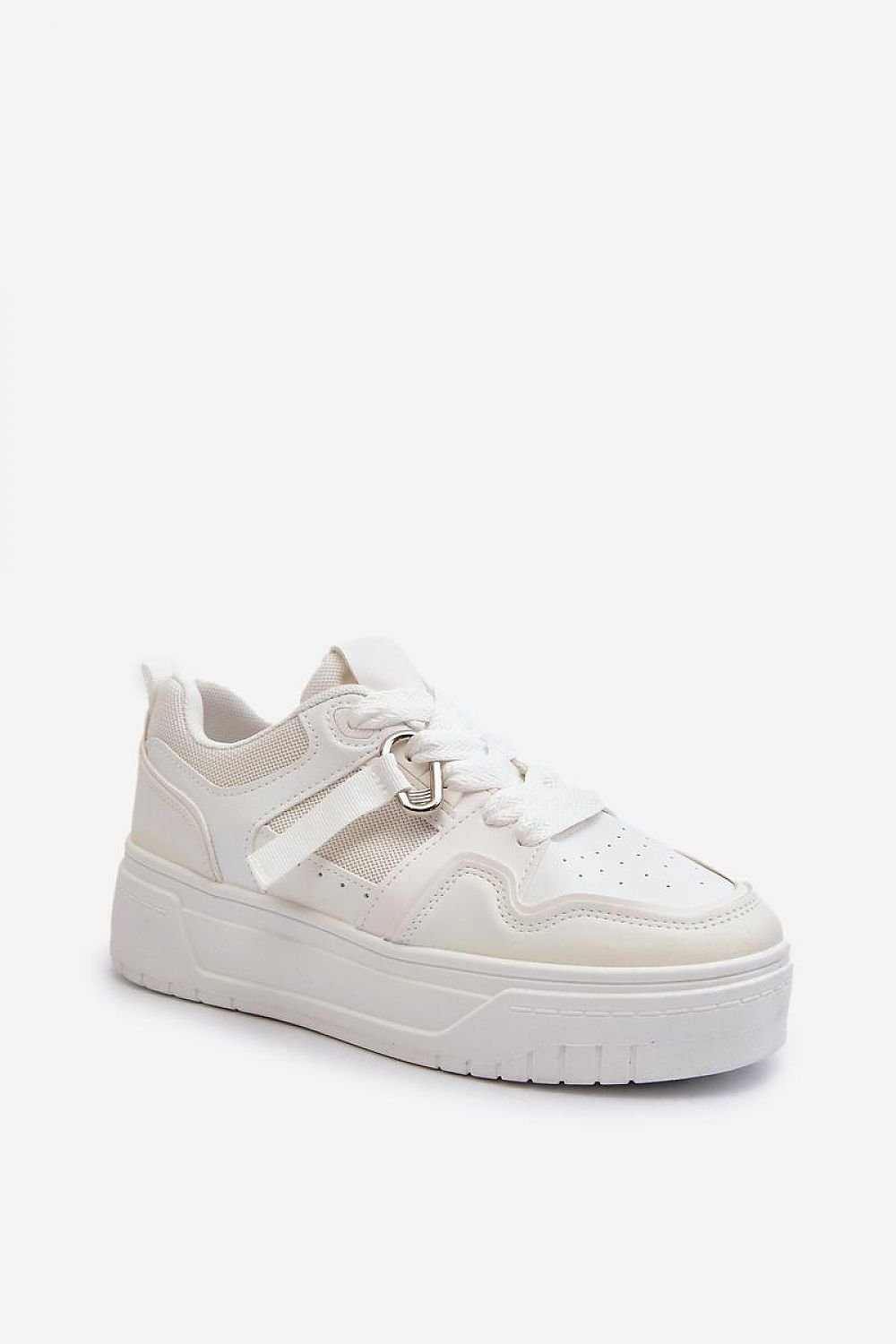 Lace Up Sport Shoes in White Eco Leather