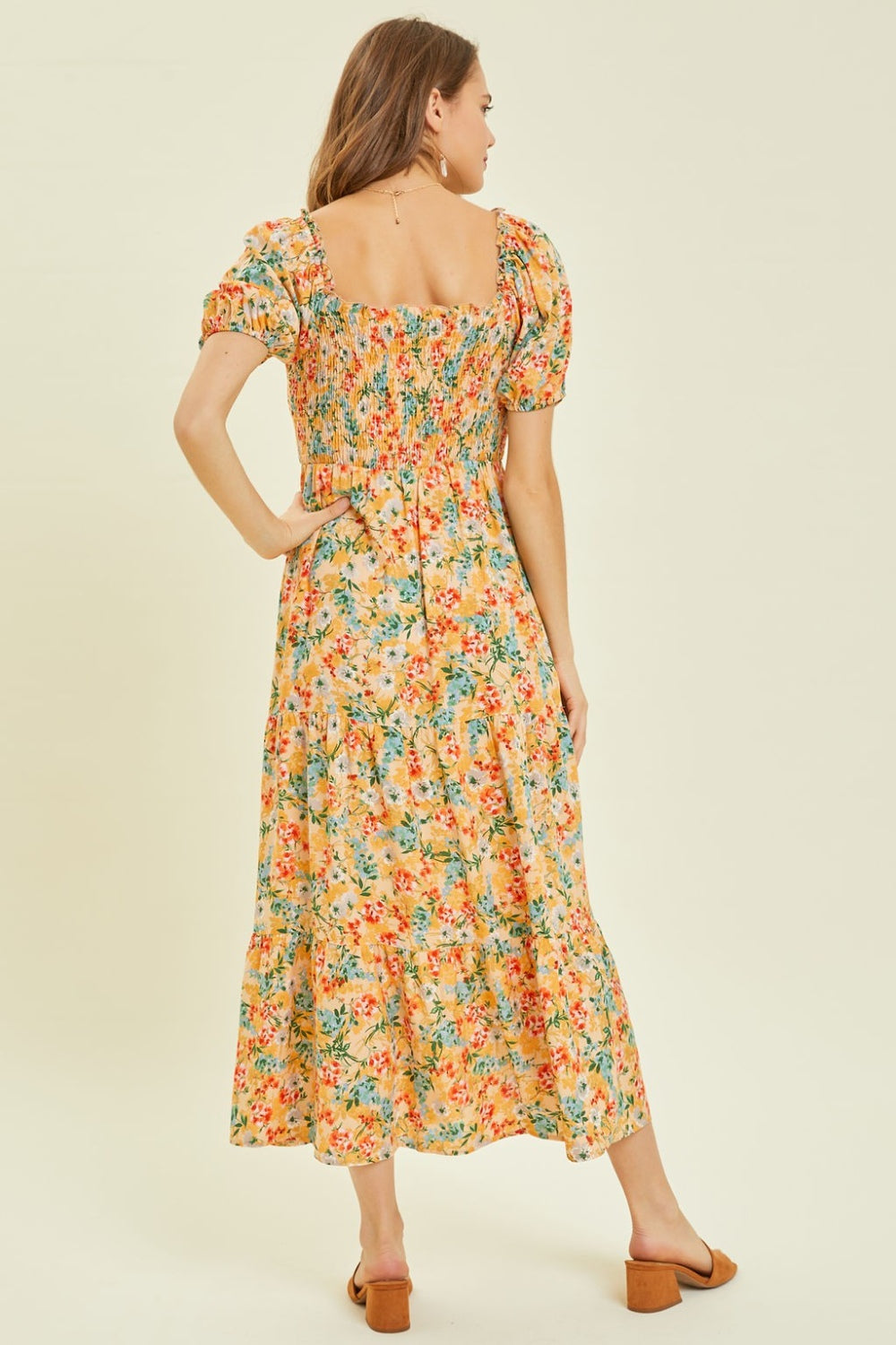 Floral Print Full Size Floral Smocked Tiered Midi Dress