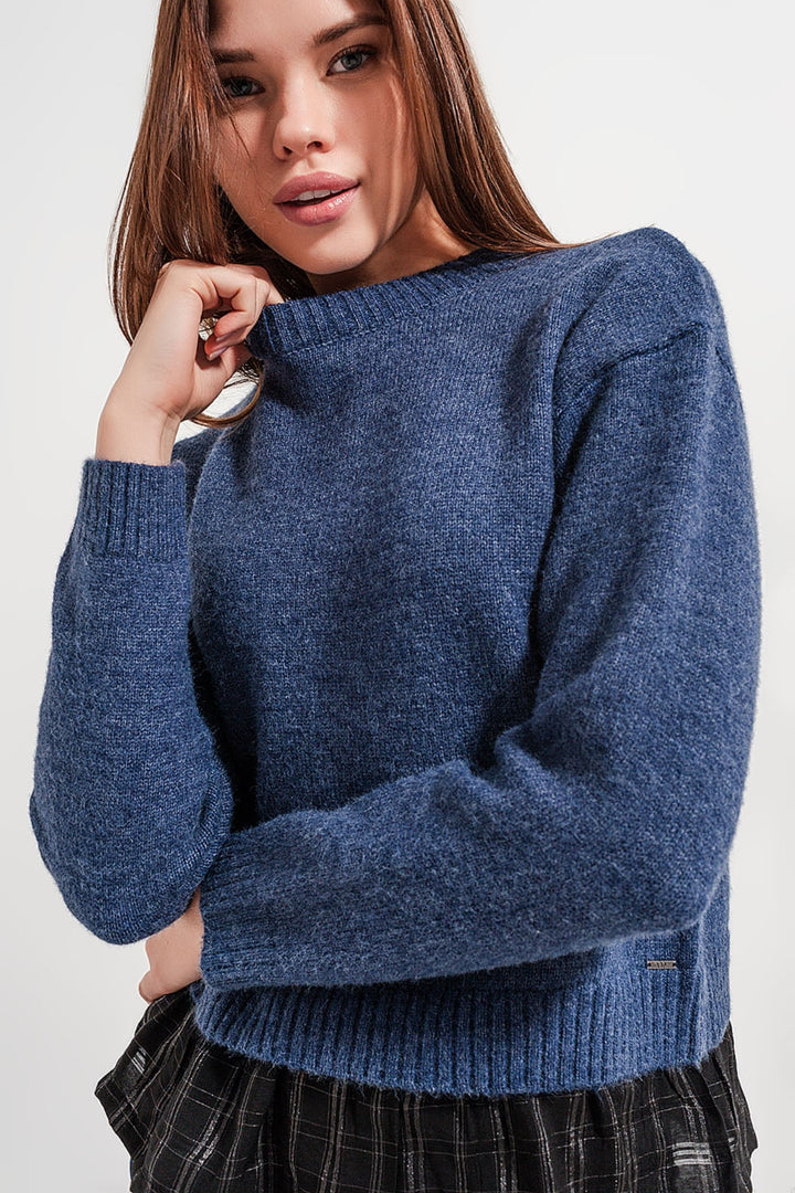 2-in-1 Jumper with Shirt Underlay in Navy