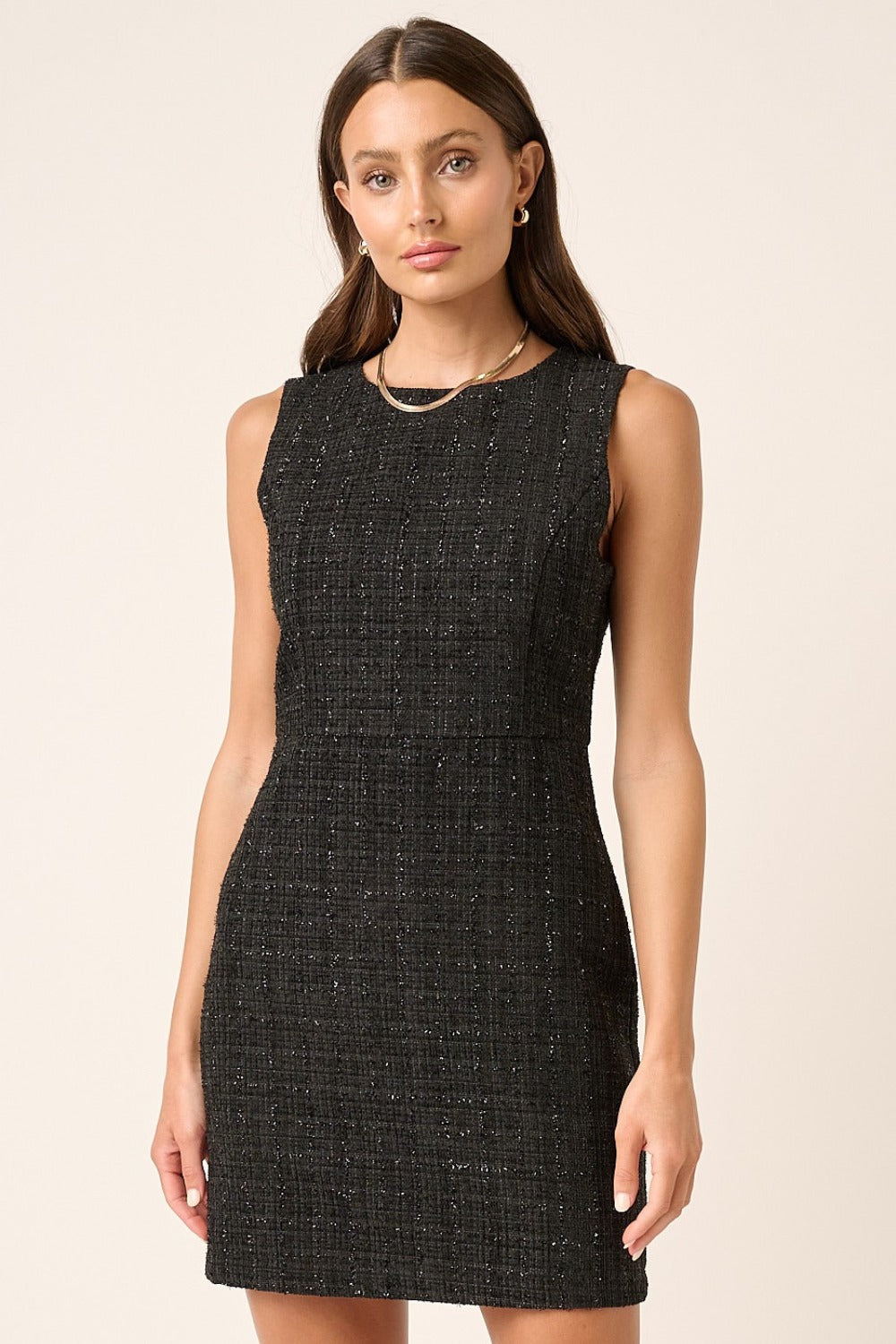 Black Tweed Sleeveless Mini Dress