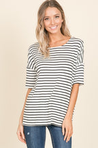 Ivory Striped Round Neck T-Shirt