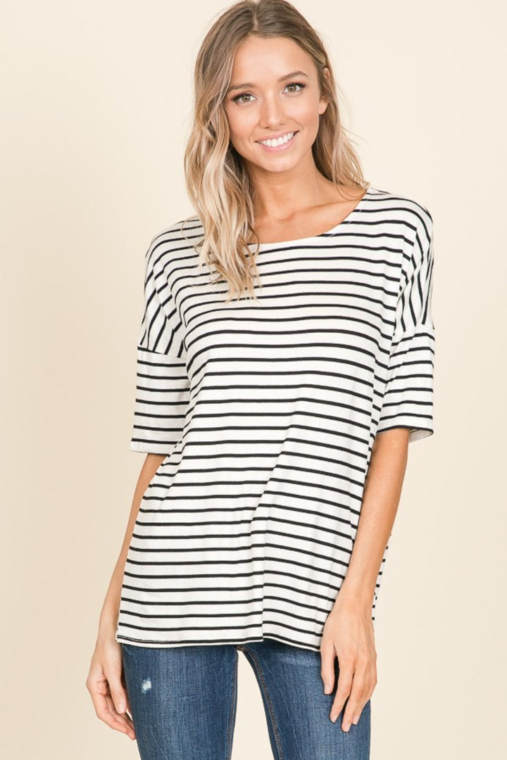 Ivory Striped Round Neck T-Shirt