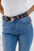 Skinny Jeans in Washed Blue with Strass All Over the Front