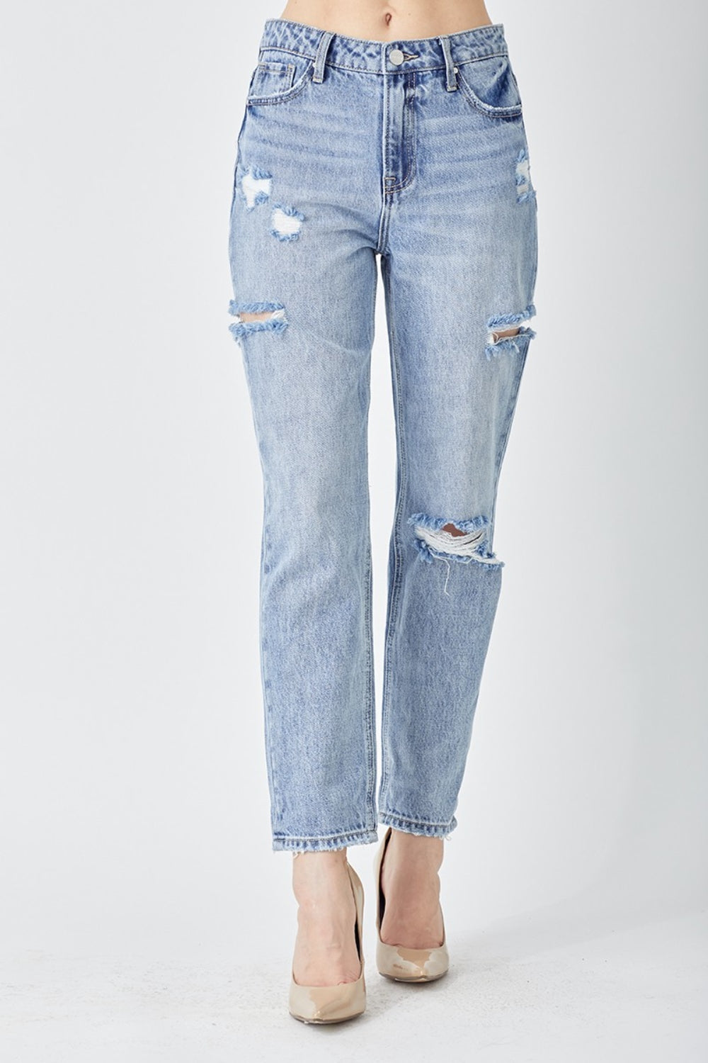 Light Blue Distressed Slim Cropped Jeans