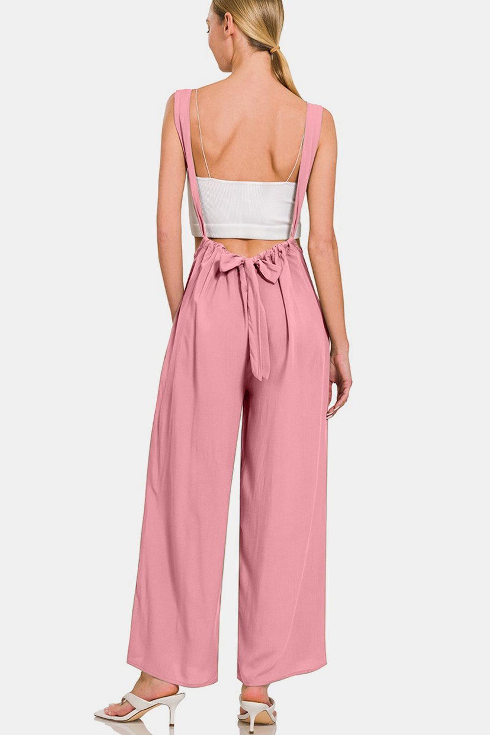 Rose Pink Pocketed Wide Strap Wide Leg Overalls