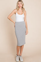 Heather Grey Elastic Waist Pencil Skirt