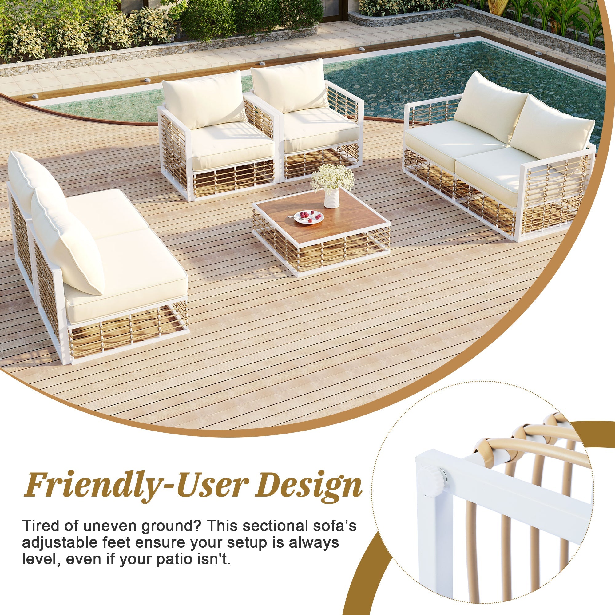 Minimalist 7-Piece Patio Sectional Sofa Set White Frame