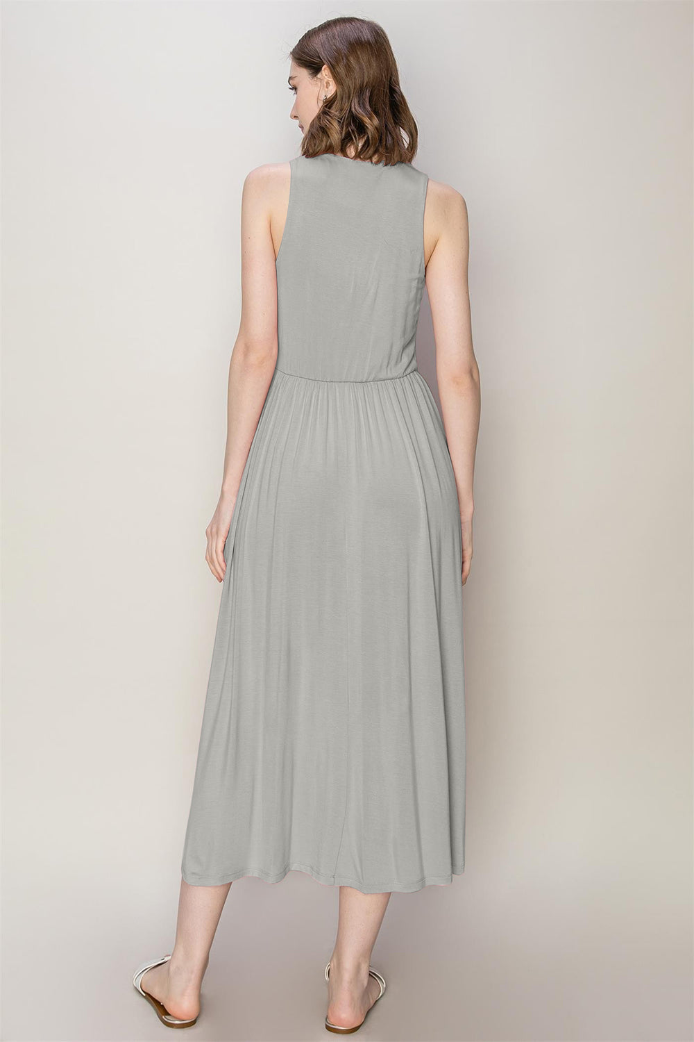 Gray Sleeveless Slit Midi Dress