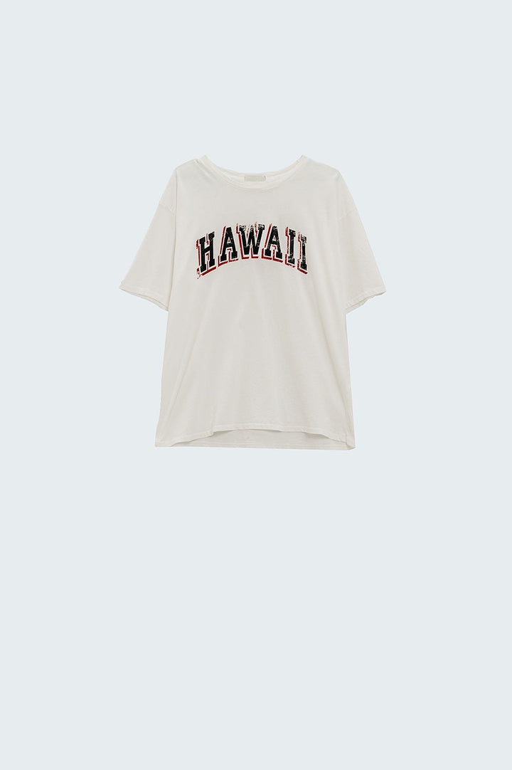 Washed Effect Hawaii T-Shirt in White