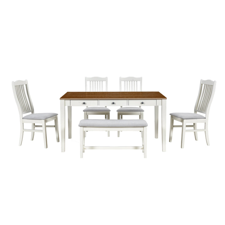 Mid-Century 6-Piece Wood Dining Table Set Butter Milk