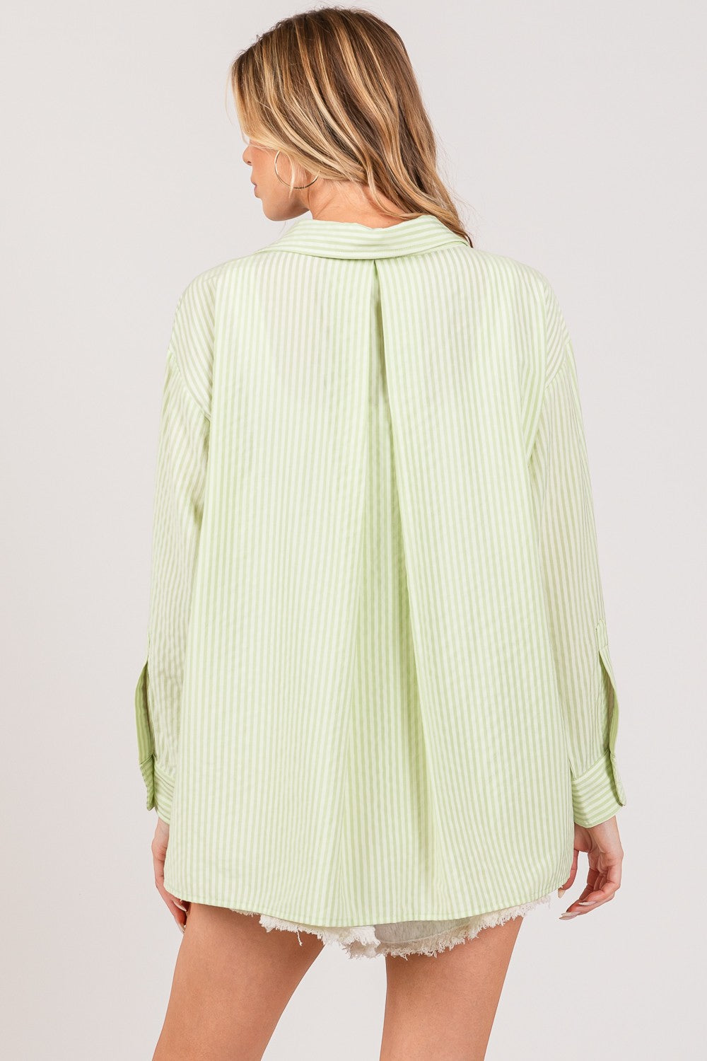 Sage Striped Button Up Long Sleeve Shirt