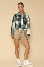 Cropped Flannel Jacket With Bow Detailing