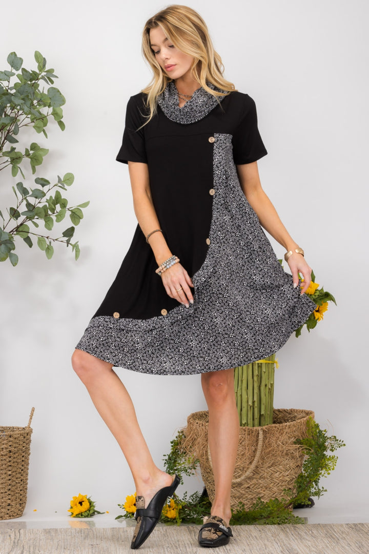 Full Size Decor Button Short Sleeve Dress with Pockets