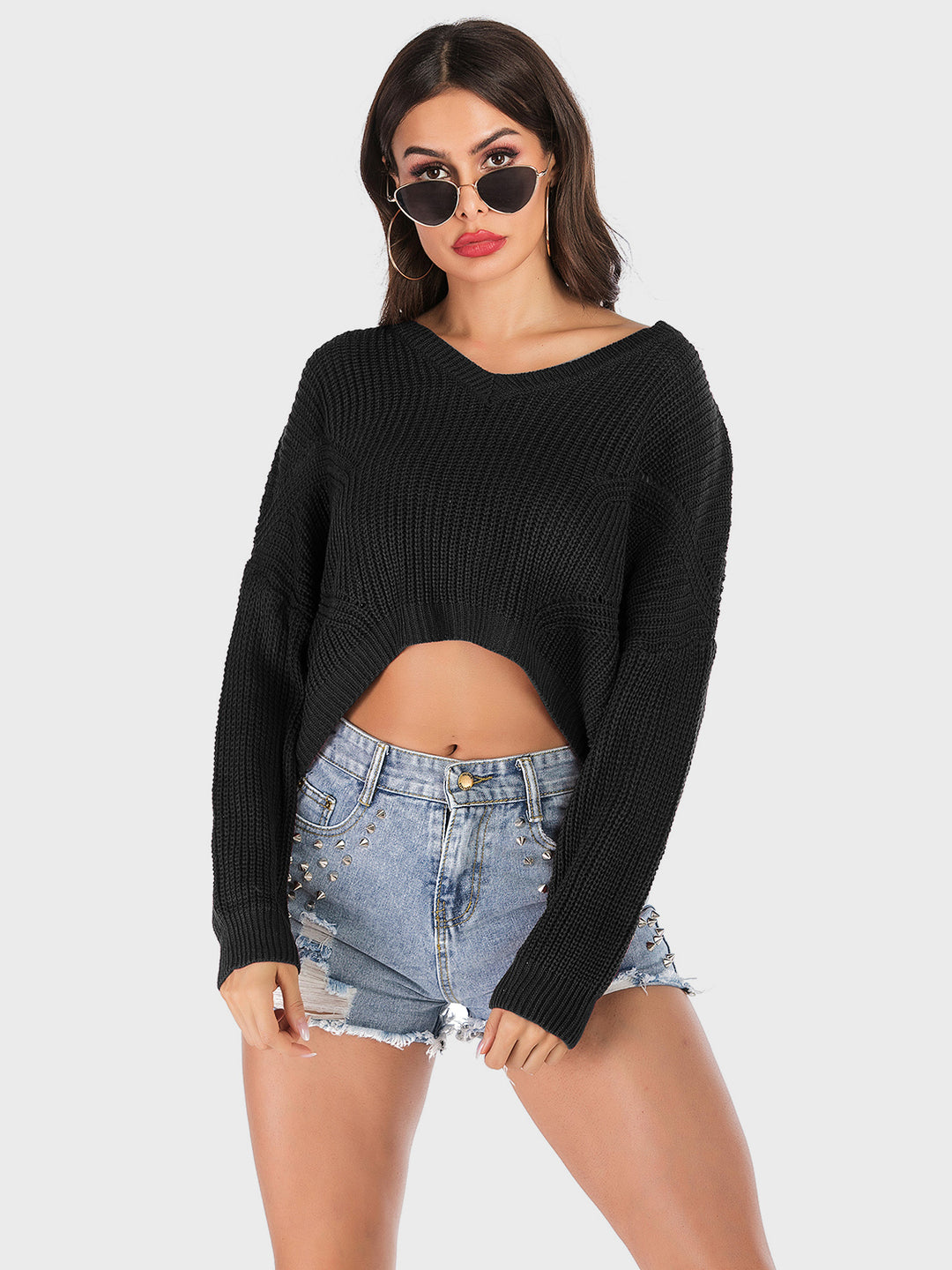 Black V-Neck Long Sleeve Sweater