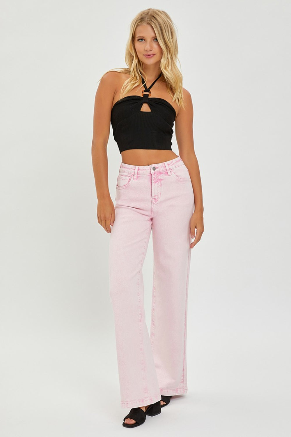 Acid Pink Full Size High Rise Tummy Control Wide Leg Jeans